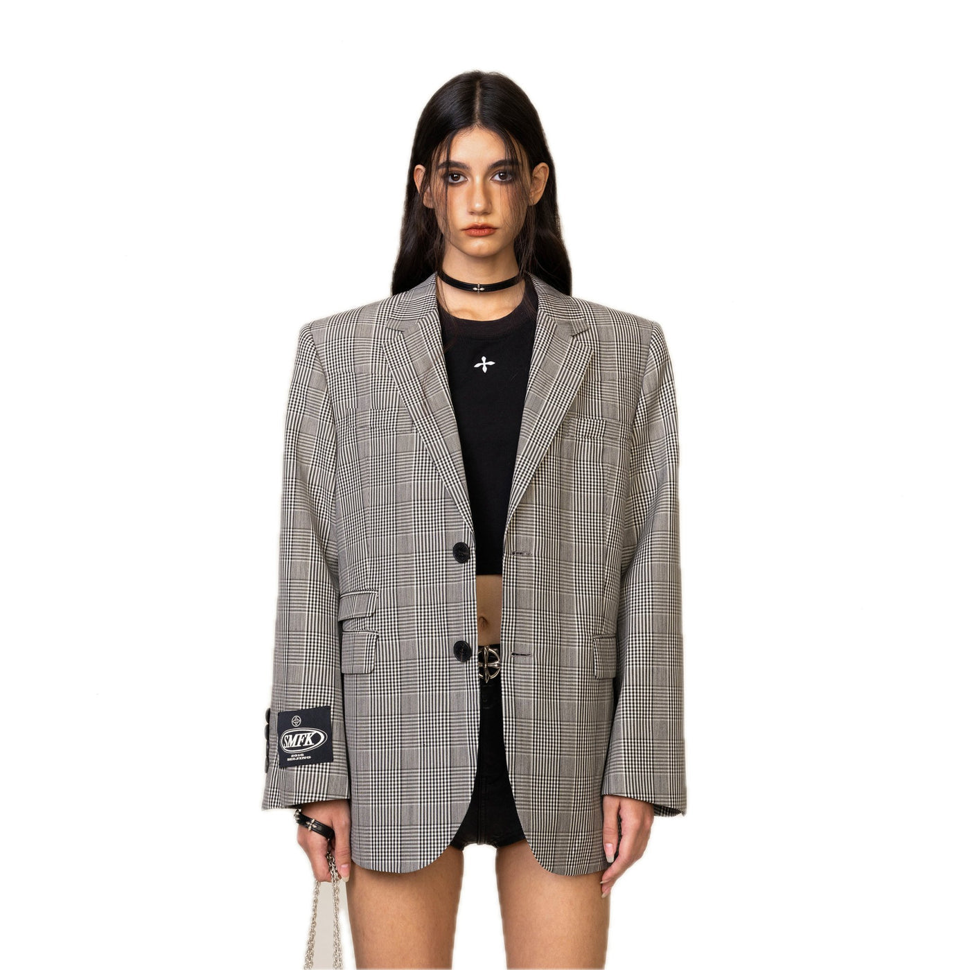 SMFK Compass Vintage Checked Wool Broadbody Suit Gray