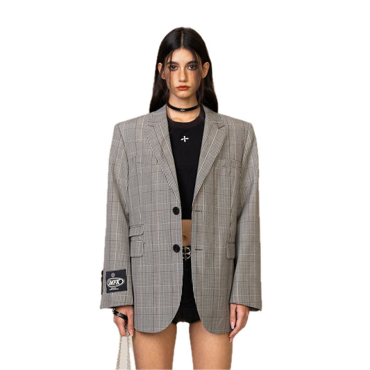SMFK Compass Vintage Checked Wool Broadbody Suit Gray