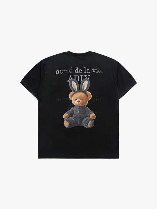 ADLV Rabbit Bear Doll Logo Short Sleeve T-Shirt Black