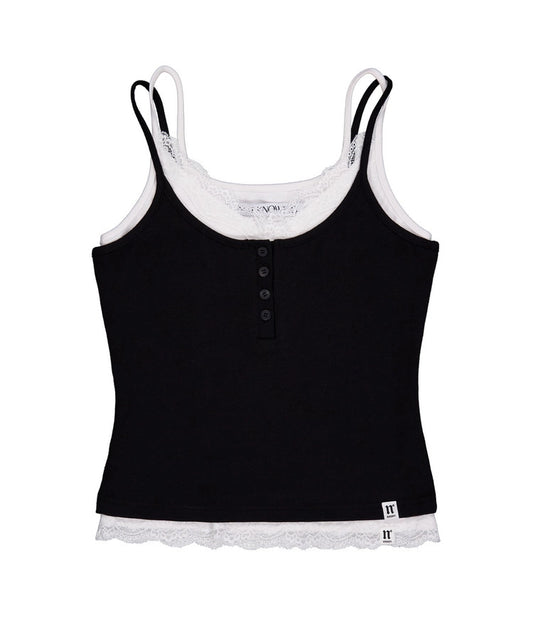 NOTKNOWING Lace Layered Cami Set Black