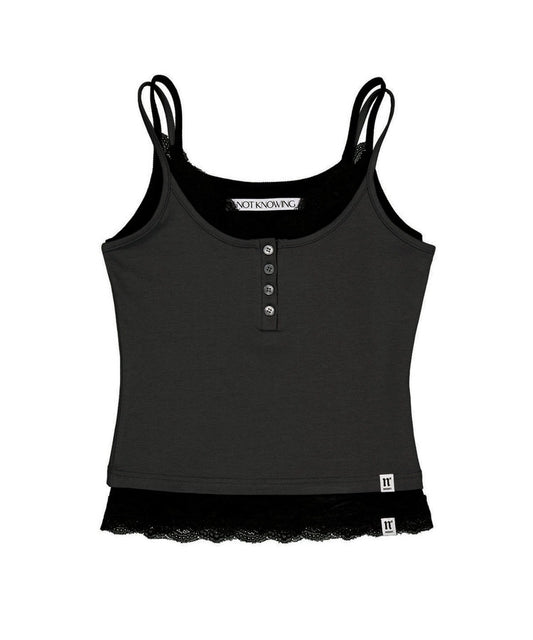 NOTKNOWING Lace Layered Cami Set Chacoal