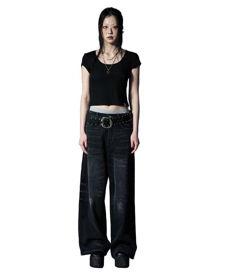 NOTKNOWING Scoop Neck Tee Black