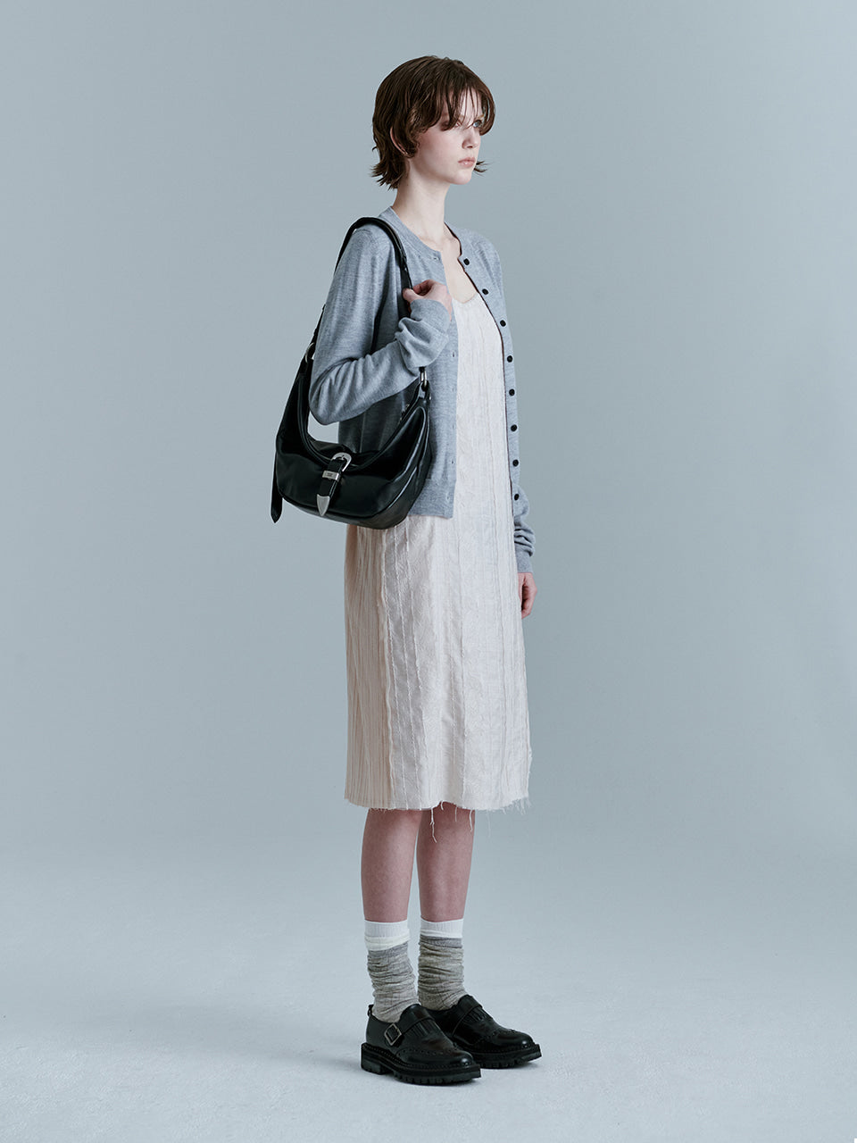 MARGESHERWOOD Belted Hobo Medium_Black Glossy Plain
