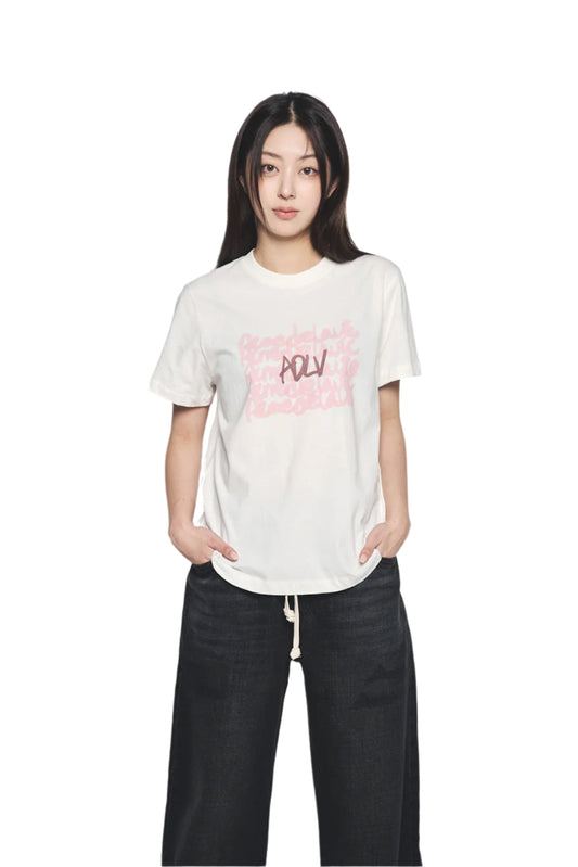 ADLV Oil Painting Graphic Woman Short Sleeve T-Shirt Cream