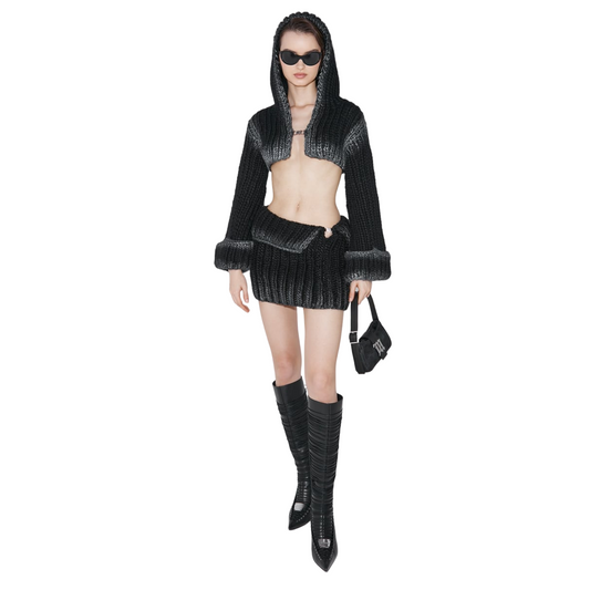 MISBHV Bulky Wax Knitted Mini Skirt Black