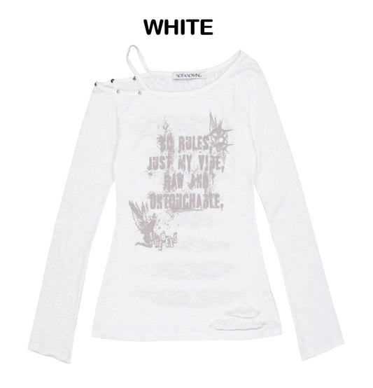 NOTKNOWING Destroyed Back Lace Top White