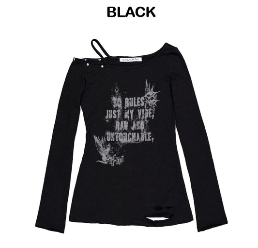 NOTKNOWING Destroyed Back Lace Top Black