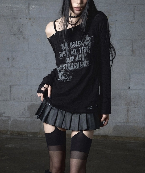 NOTKNOWING Destroyed Back Lace Top Black