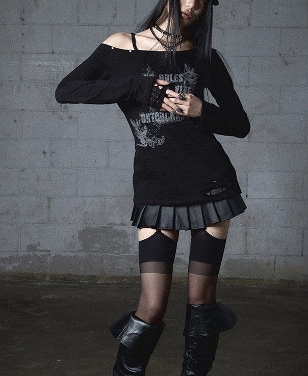 NOTKNOWING Destroyed Back Lace Top Black