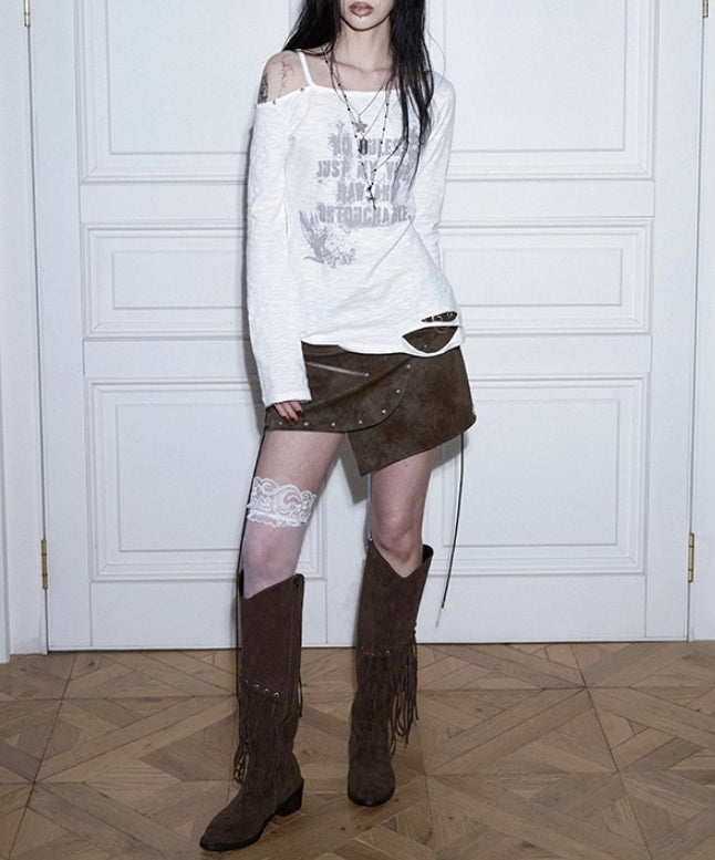 NOTKNOWING Destroyed Back Lace Top White