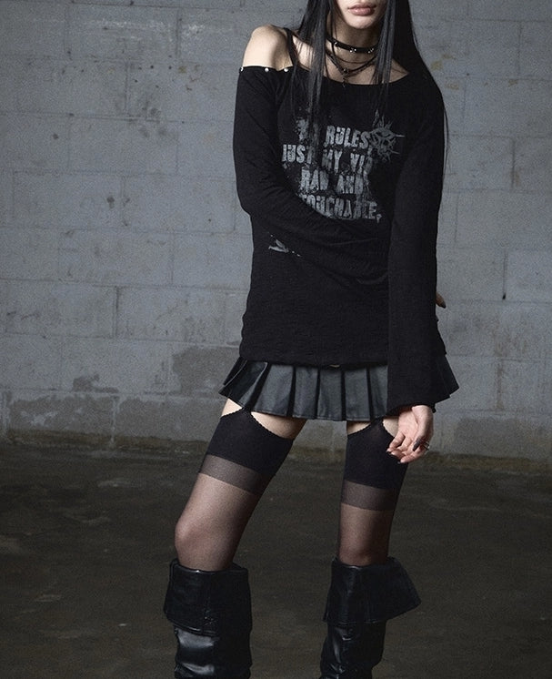 NOTKNOWING Destroyed Back Lace Top Black