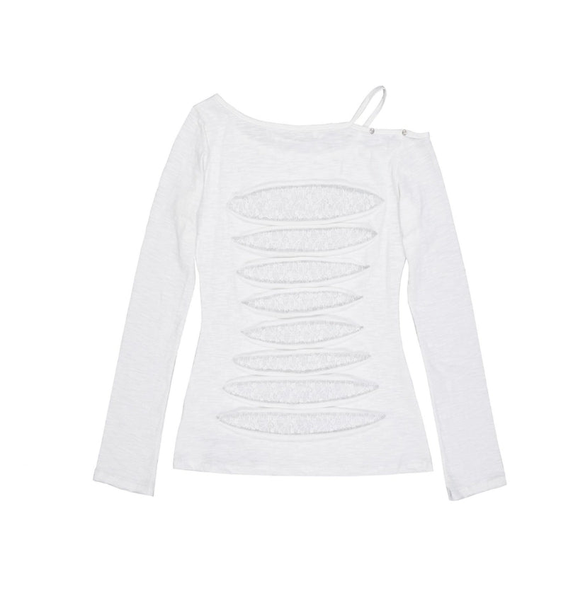 NOTKNOWING Destroyed Back Lace Top White