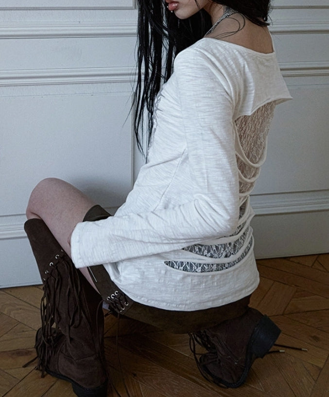 NOTKNOWING Destroyed Back Lace Top White