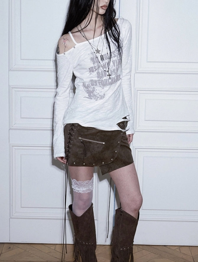 NOTKNOWING Destroyed Back Lace Top White