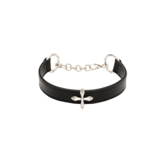 SMFK Compass Cross Flower Leather High Neck Choker Black