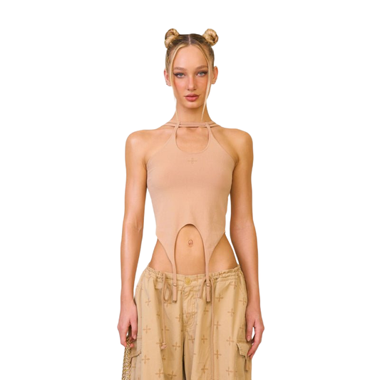 SMFK Temple Chinese Crescent Sports Vest Top Nude