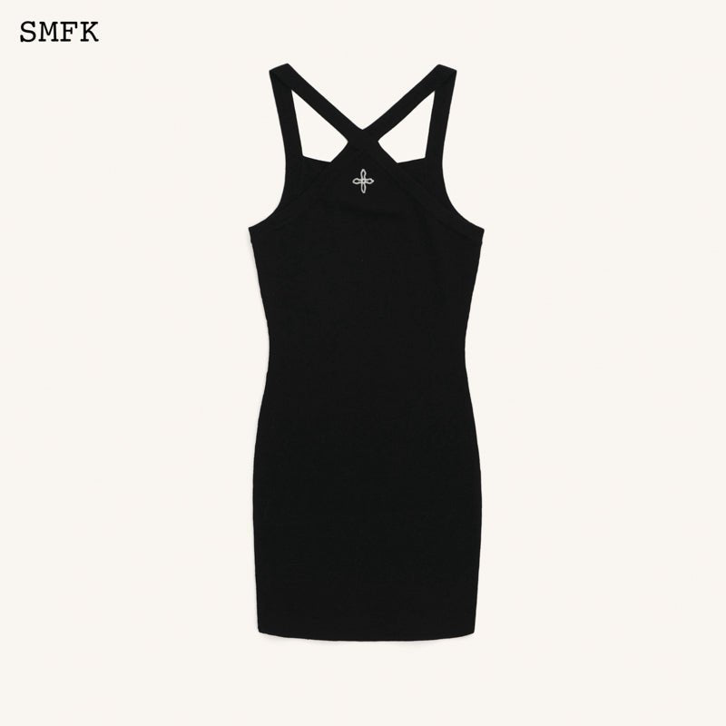 SMFK Temple Dragon Traditional Halter-Neck Knitted Dress Black