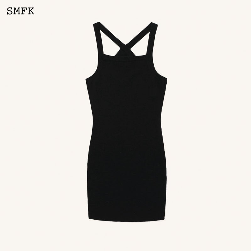 SMFK Temple Dragon Traditional Halter-Neck Knitted Dress Black