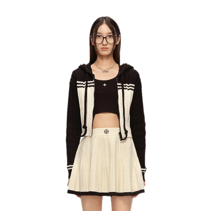 SMFK Vintage College Knit Short Hoodie