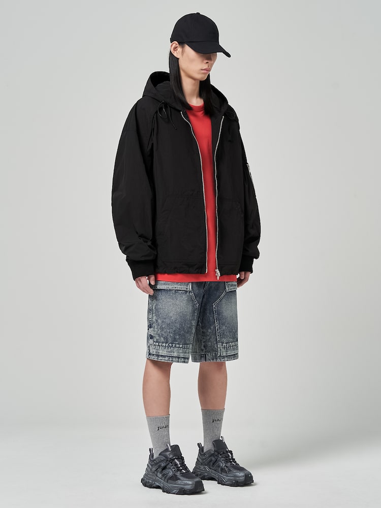 JUUN.J Nylon Puckering Hood Housecleaning Black