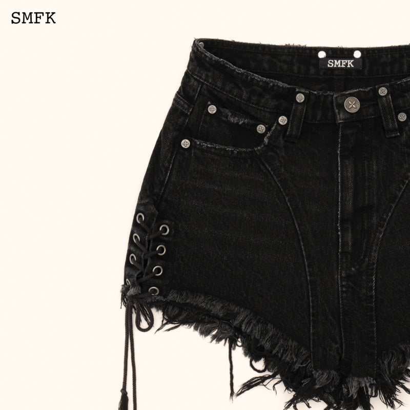 SMFK Wild World Rock High-waisted Denim Shorts Black