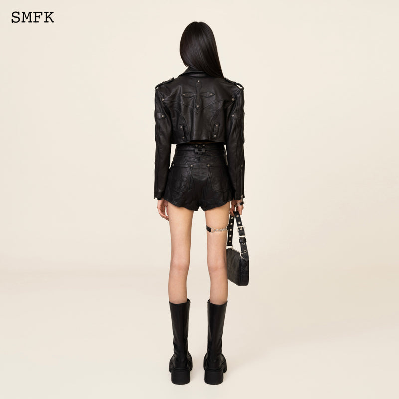 SMFK Wild World Rider Motorcycle Washed Sheepskin Shorts Black