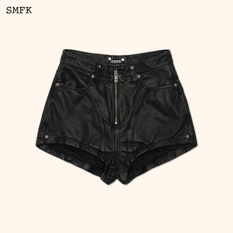 SMFK Wild World Rider Motorcycle Washed Sheepskin Shorts Black