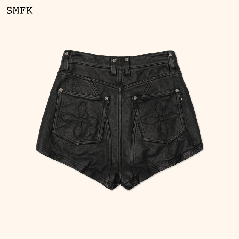 SMFK Wild World Rider Motorcycle Washed Sheepskin Shorts Black