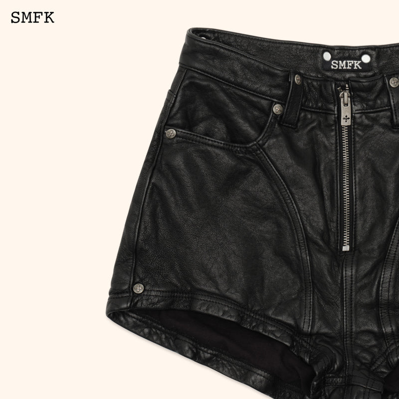 SMFK Wild World Rider Motorcycle Washed Sheepskin Shorts Black