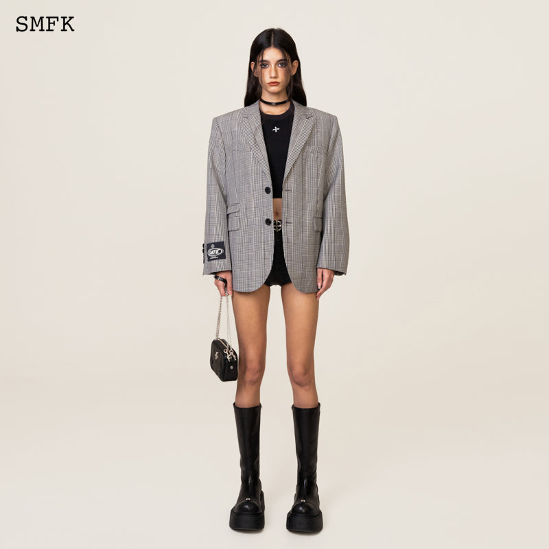 SMFK Compass Vintage Checked Wool Broadbody Suit Gray