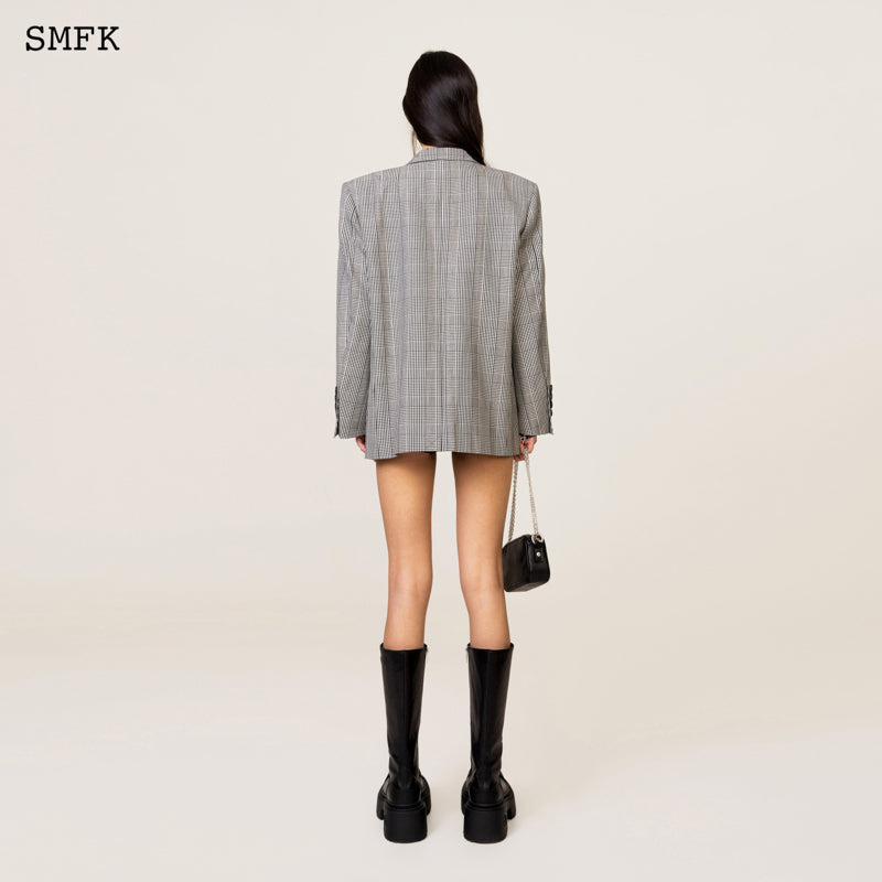 SMFK Compass Vintage Checked Wool Broadbody Suit Gray