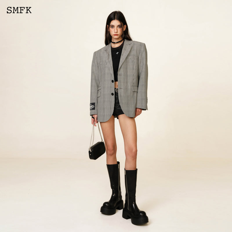 SMFK Compass Vintage Checked Wool Broadbody Suit Gray