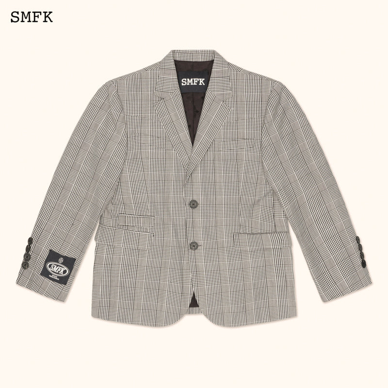 SMFK Compass Vintage Checked Wool Broadbody Suit Gray