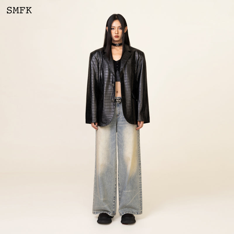SMFK Compass Mustang Classic Wide Leg Flared Jeans Waxed Blue Jeans