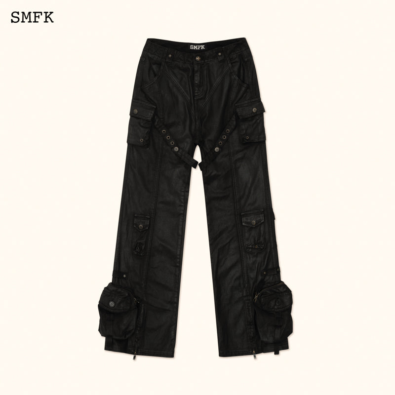 SMFK Ancient Myth Black Panther Waxed Cargo Bell Bottoms Ink Black