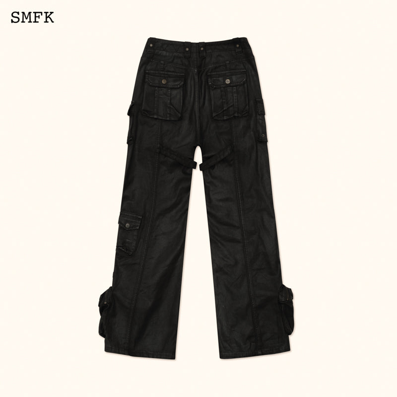 SMFK Ancient Myth Black Panther Waxed Cargo Bell Bottoms Ink Black