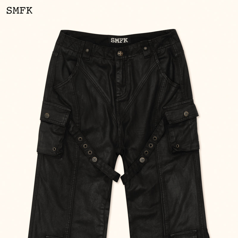 SMFK Ancient Myth Black Panther Waxed Cargo Bell Bottoms Ink Black