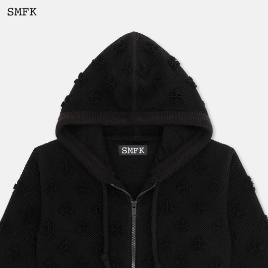 SMFK Black Garden Wool Knit Short Hoodie
