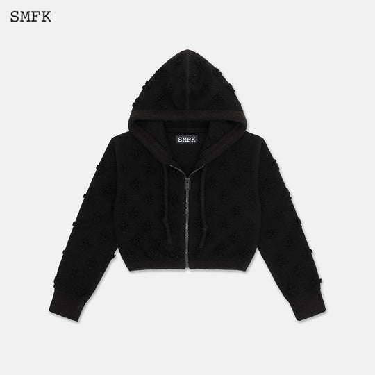 SMFK Black Garden Wool Knit Short Hoodie