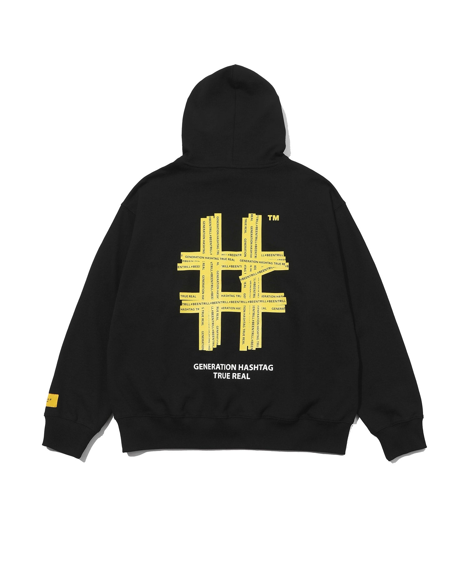 BEENTRILL Yellow Taping Hashtag Overfit Hoodie Black