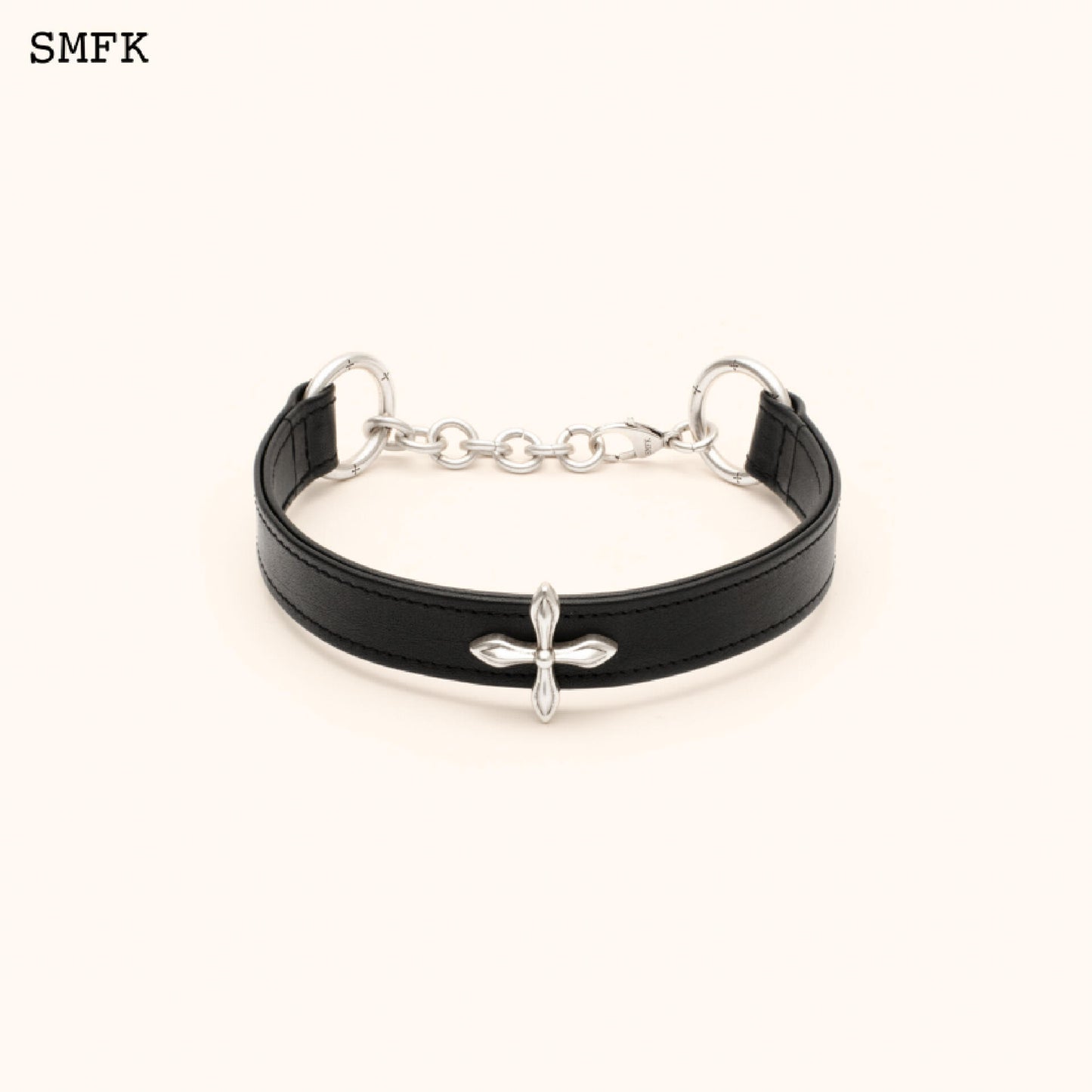 SMFK Compass Cross Flower Leather High Neck Choker Black
